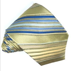 Gold Blue Mauve Diagonal-Striped Silk Tie